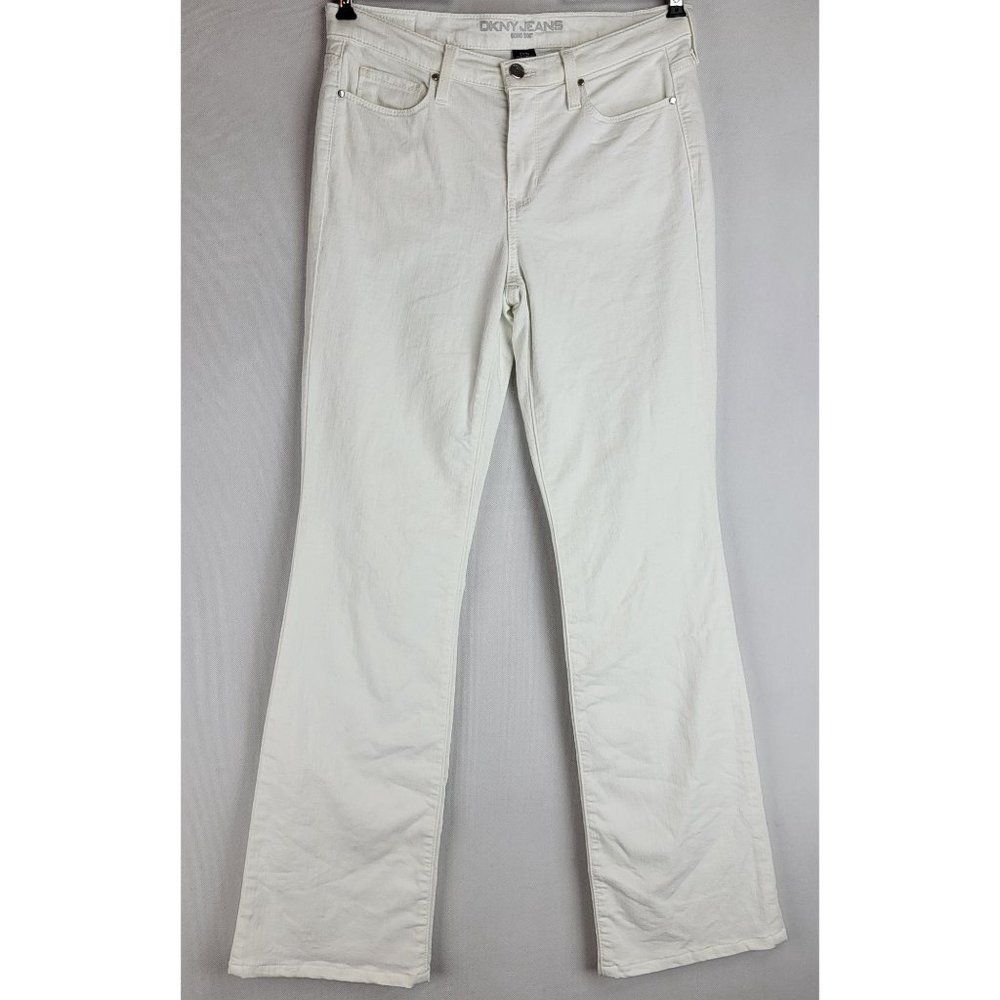 DKNY Jeans Womens Size 2X32 White Denim Soho Boot Cut Cotton Poly Pants